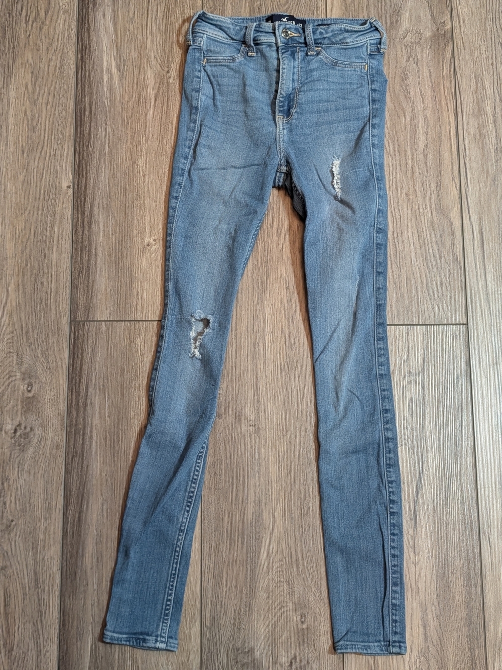 Hollister Women's Light Blue High Rise Skinny Distressed Jeans